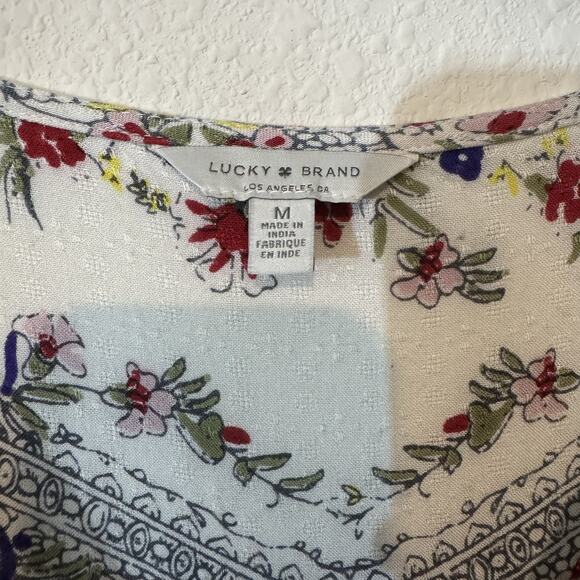 Lucky Brand Dress Womens Medium White Floral Boho Button Front 3/4 Sleeve India - Picture 2 of 4